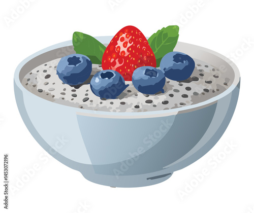 chia seed yogurt pudding with blackberry topping - vector illustration