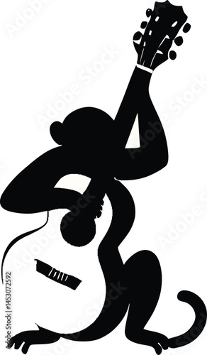 Funny Monkey Guitar Player - Whimsical Cartoon for Children's Books, Music Posters
