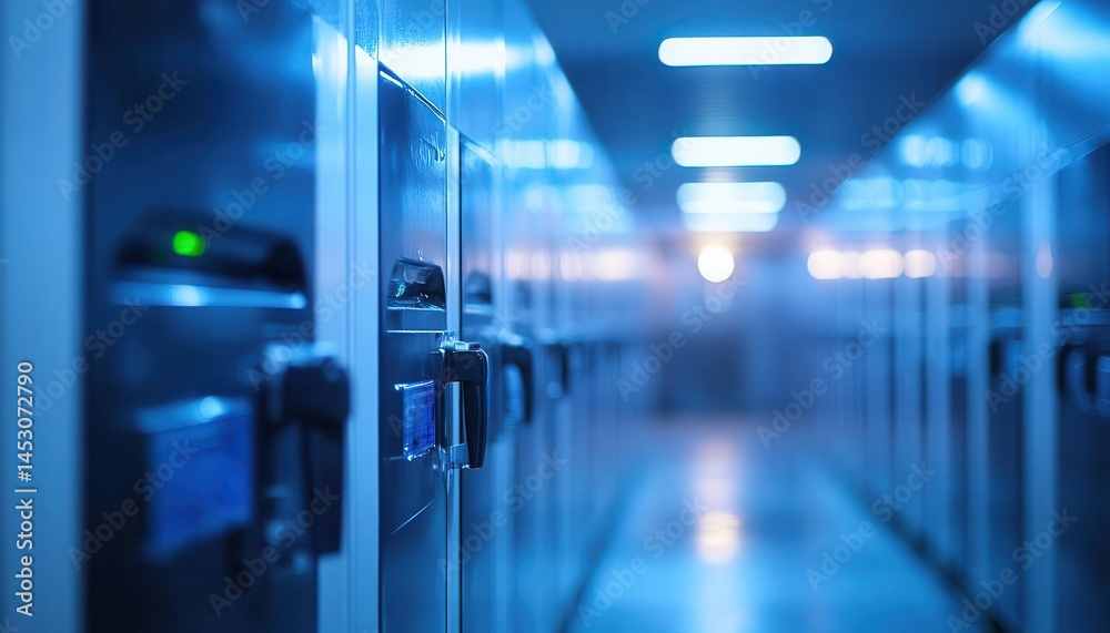 A closeup of refrigerated storage areas in a warehouse, Cold Storage, Cool and organized