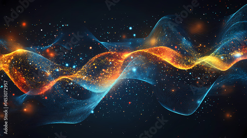 Entangled particles represented by overlapping waveforms and particle clouds. [Neon Folklore] | Quantum Totems | entangled icons. Illustration