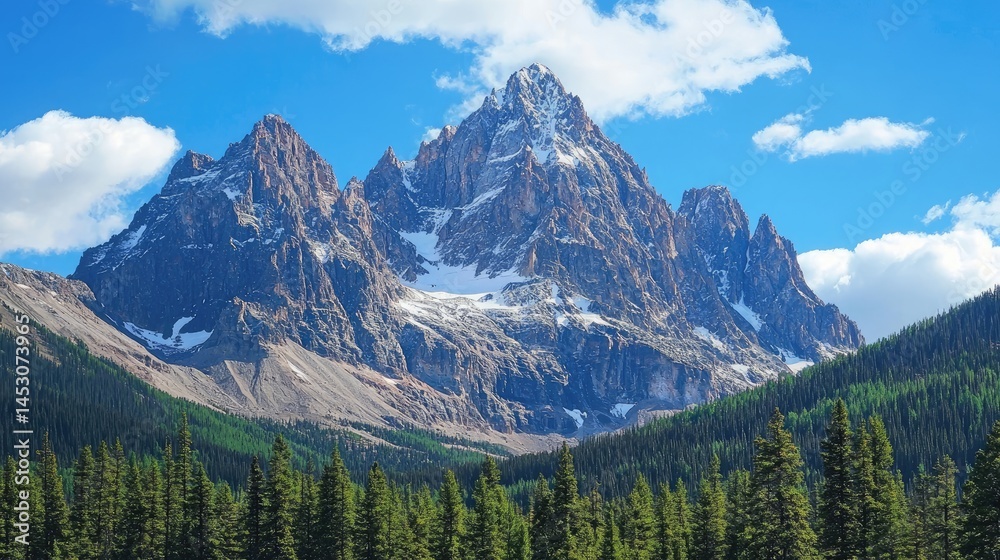 Fototapeta premium Majestic mountain range under a vibrant blue sky.