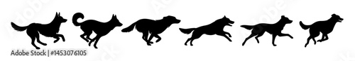 Dog run silhouette icon logo jump vector puppy animal. Run dog sport jump german shepherd black icon.