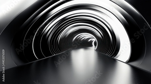 Abstract Futuristic Tunnel: A 3D Render of a Dark, Circular Corridor with Bright Lights