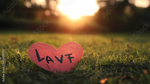 Heartfelt affection at sunset: A symbol of endearment bathed in golden light