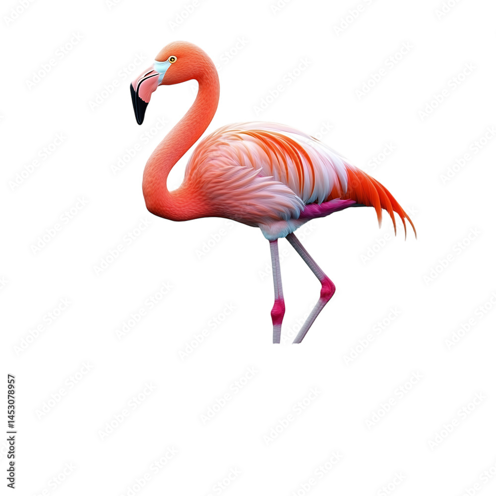 Fototapeta premium A Cartoon Flamingo Standing on One Leg Isolated on Transparent Background