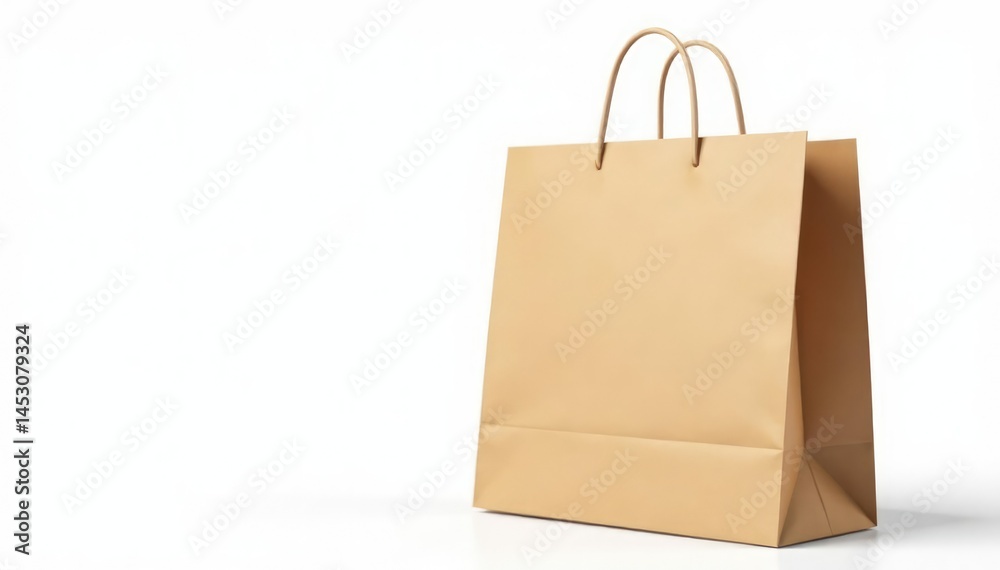 Empty brown paper shopping bag, isolated on white background, container, craft, sale Empty brown paper shopping bag, isolated on white background, container, craft, sale