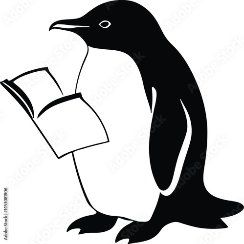 Smart Penguin Reading - Minimalist Vector Graphic for Kids Designs