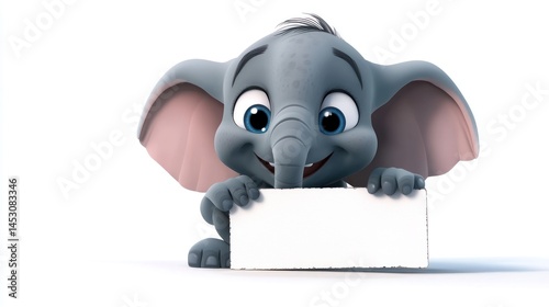 Cute cartoon elephant holding blank sign (8)