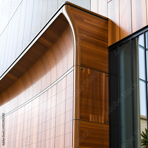 Exterior architecture details cladding curve metal tiles wall modern building abstract background