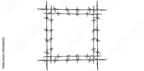 Square Realistic Metal Steel Barbed Wire Element Vector Illustration.	