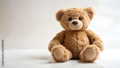 Teddy Bear Sitting with Soft Lighting and Cream Background