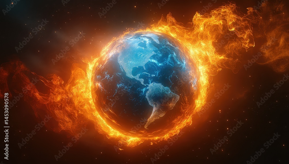 Fototapeta premium Burning Earth with Climate Change.