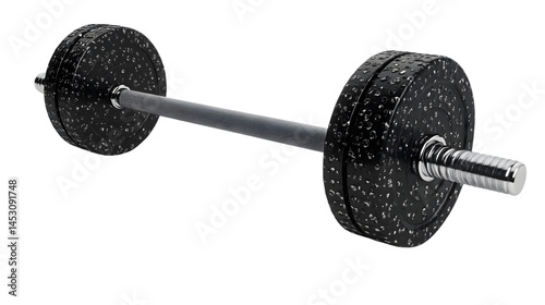 Weightlifting Equipment A Detailed View of a Barbell with Black Plates for Fitness and Strengt