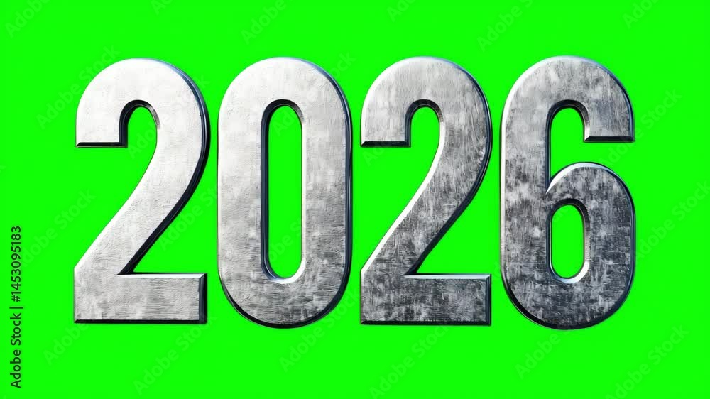 Bright green screen display showing bold numbers representing the year 2026 for creative video content or projects