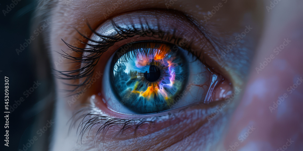 A close-up fantasy scene of a person’s eye reflecting a swirling nebula, symbolizing perception of inner infinity. A close-up fantasy scene of a person’s eye reflecting a swirling nebula, symbolizing perception of inner infinity.