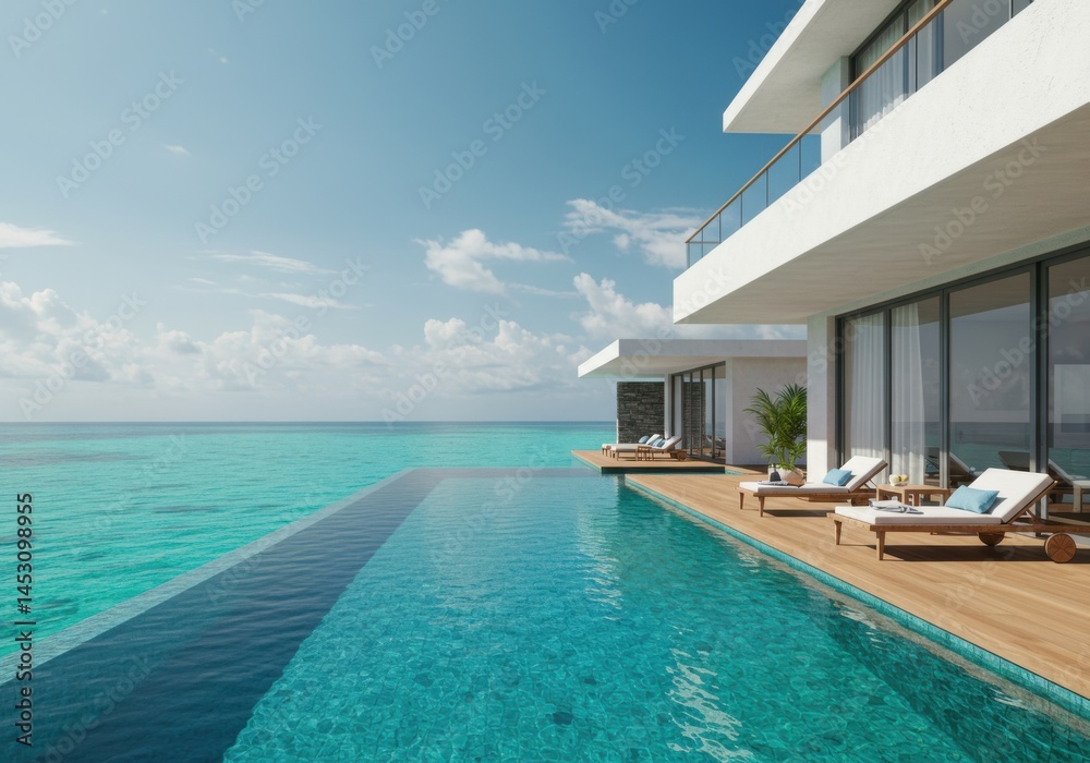 Fototapeta premium Luxury island villa with infinity pool and ocean view destination