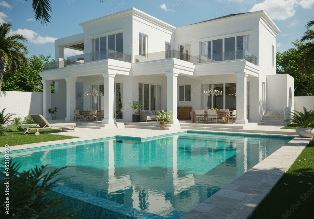 Fototapeta premium Luxury home with pool modern residence architecture design estate