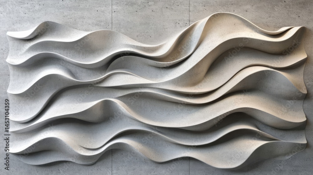 Fototapeta premium The surface of the concrete has a textured finish with slightly raised shapes of animals and plants, similar to a stone fence design