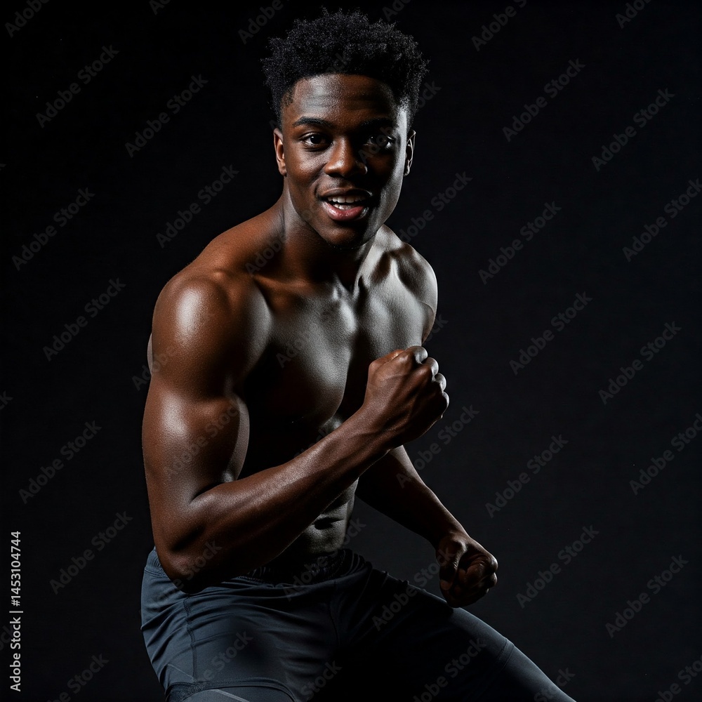 Obraz premium Young fit athlete on a dark background