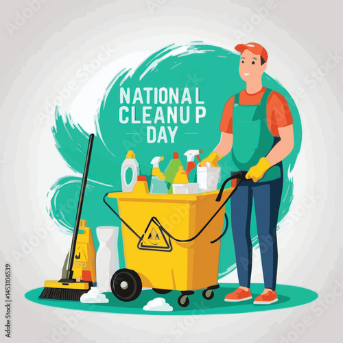 Plastic Cleaning Bucket with Tools – Isolated Household Equipment Including Brush, Mop, Bottle, and Detergent for Home Care, Hygiene, Housekeeping, Sanitizing, and Floor Cleaning Concepts