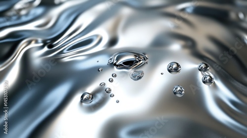 Liquid Metal Surface with Droplets: Abstract Macro Photography
