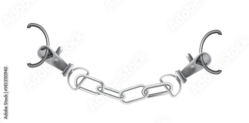 Realistic Metal Clasps With Chain Vector Illustration.	