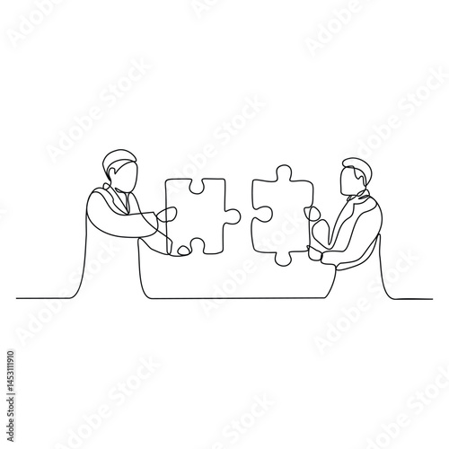 One continuous line design vector drawing illustration teamwork concept of Describes how each team member brings a unique part that completes the big picture. Suitable for your asset design.