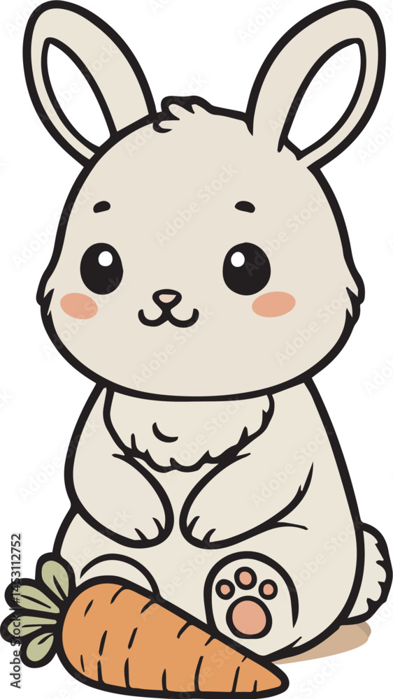 Obraz premium Cute Cartoon Bunny with Carrot Sitting Illustration