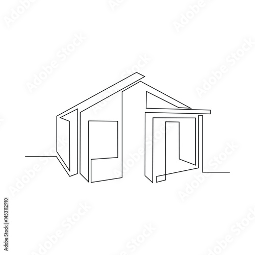 One continuous line drawing of Modern House vector design illustration. Modern house in simple linear style design concept. Modern house architecture is characterized by clean lines and open floor.