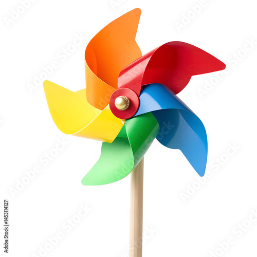 Colorful pinwheel child toy spinning in the wind isolated on the transparent background