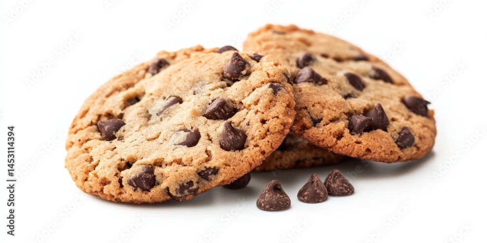 A close-up of fresh chocolate chip cookies. The focus is on the texture and appearance of these delicious homemade sweets.