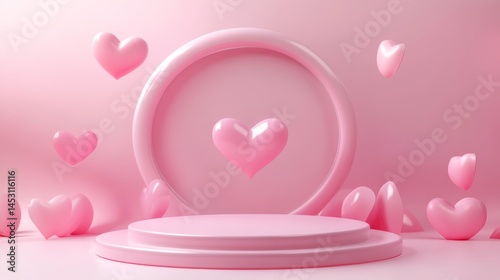 Obraz na płótnie Colorful 3D pink hearts forming an illusion of a circle with a hole in the center. w salonie