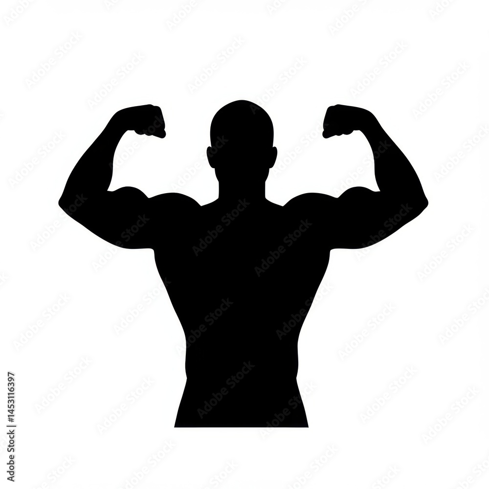 Fototapeta premium Silhouette of bodybuilder flexing on white background