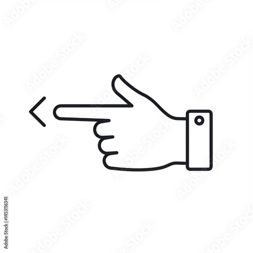 Hand pointing left direction icon on white background