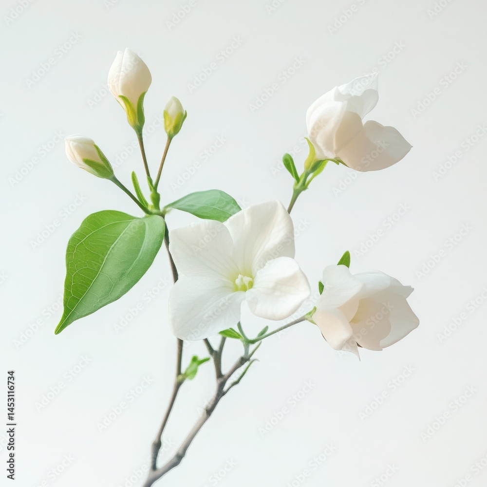 Fototapeta premium Branch with white flowers and buds isolated on white background
