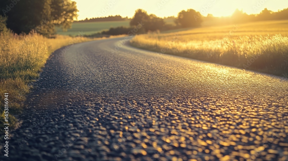 An empty country road at sunset.