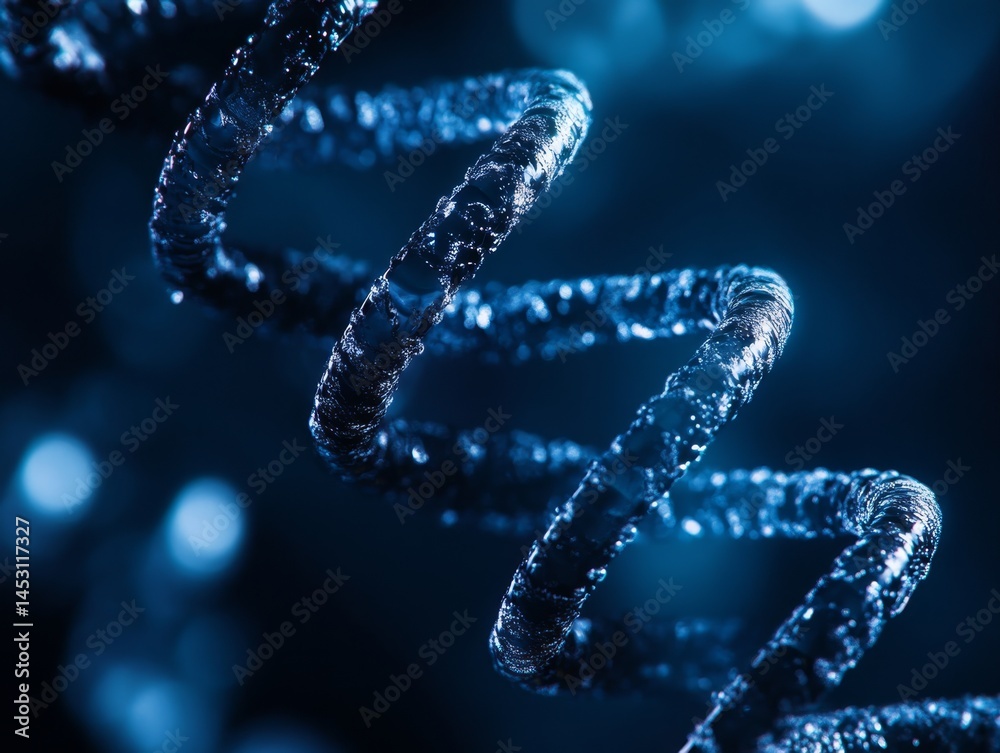 Microscopic DNA molecule with double helix structure under a high contrast microscope.