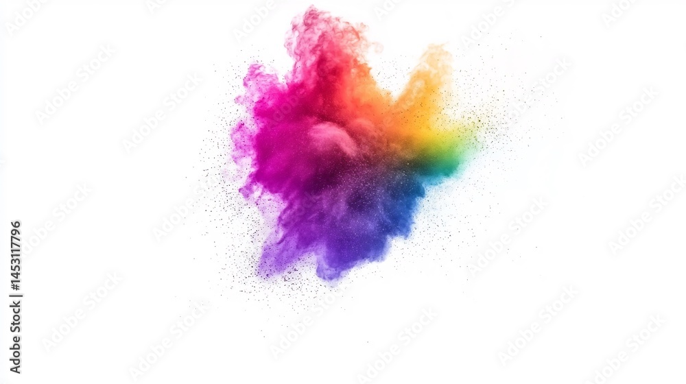 Isolated rainbow dust powder explosion white background with vivid pigment particles bursting in mid air dynamic motion freeze clean crisp high res composition no shadow Isolated rainbow dust powder explosion white background with vivid pigment particles bursting in mid air dynamic motion freeze clean crisp high res composition no shadow