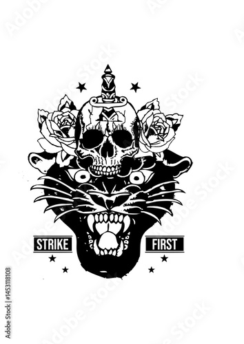 panthere noire tattoo old school tete de mort dague crane strike first tatouage rose fleur dont let the fear stop you