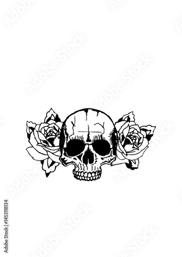 tete de mort rose fleur tattoo crane old school vintage tatouage