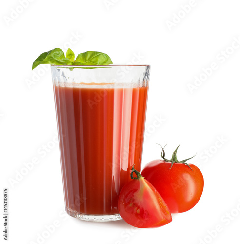 Wallpaper Mural Glass of fresh tomato juice with basil on white background Torontodigital.ca