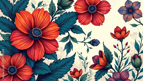 Wallpaper Mural Bold paisley floral, large blooms & flowing lines, elegant, background, textile Torontodigital.ca