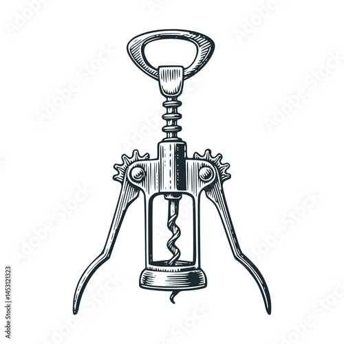 Corkscrew or wine opener – Black and White Icon Vector and Illustration.