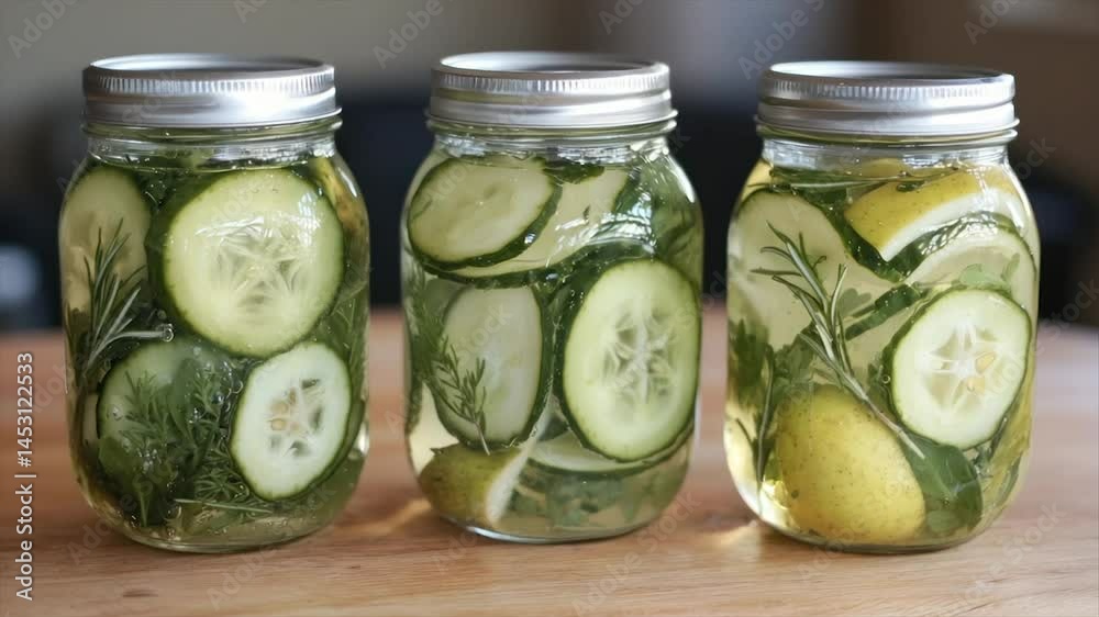 Homemade cucumber and herb infused water Homemade cucumber and herb infused water