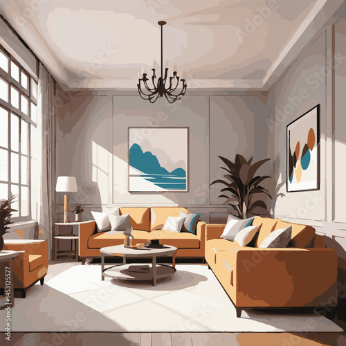 Spacious Modern Apartment Interior with Large Open Windows – Bright Living Room and Balcony Overlooking Ocean View, Featuring Contemporary Furniture, Wooden Floors, Natural Light, and Elegant Design