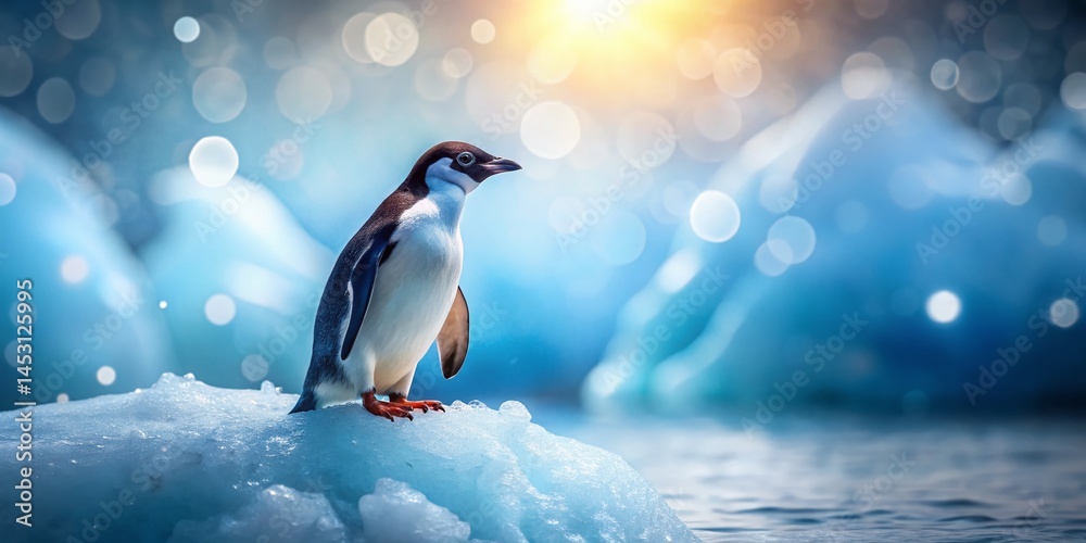 Fototapeta premium Adorable Penguin on Iceberg with Bokeh Background - Wildlife Photography