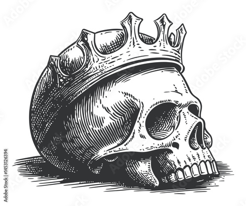 Detailed Vintage Skull Illustration with Crown Design in Vector Art