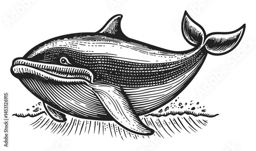Detailed Vector Illustration of a Majestic Whale Swimming in Ocean