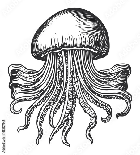 Vintage Vector Illustration of a Realistic Jellyfish Design
