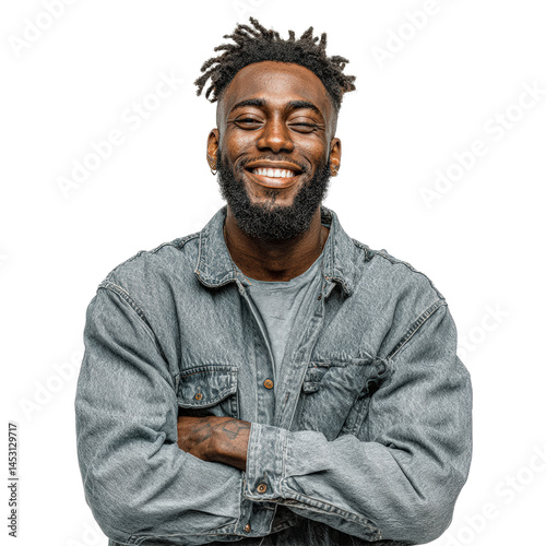 Friendly black man image fosters inclusive customer connection PNG